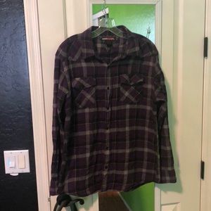 Purple and grey plaid men’s button down